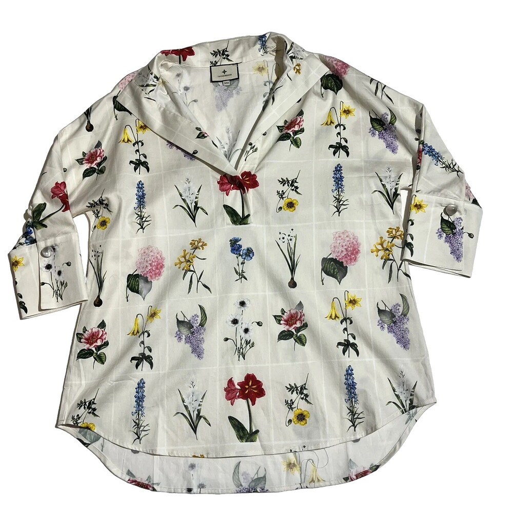 Tuckernuck Womens Floral Willow Long Sleeve Top Cotton Blouse Tunic XXS